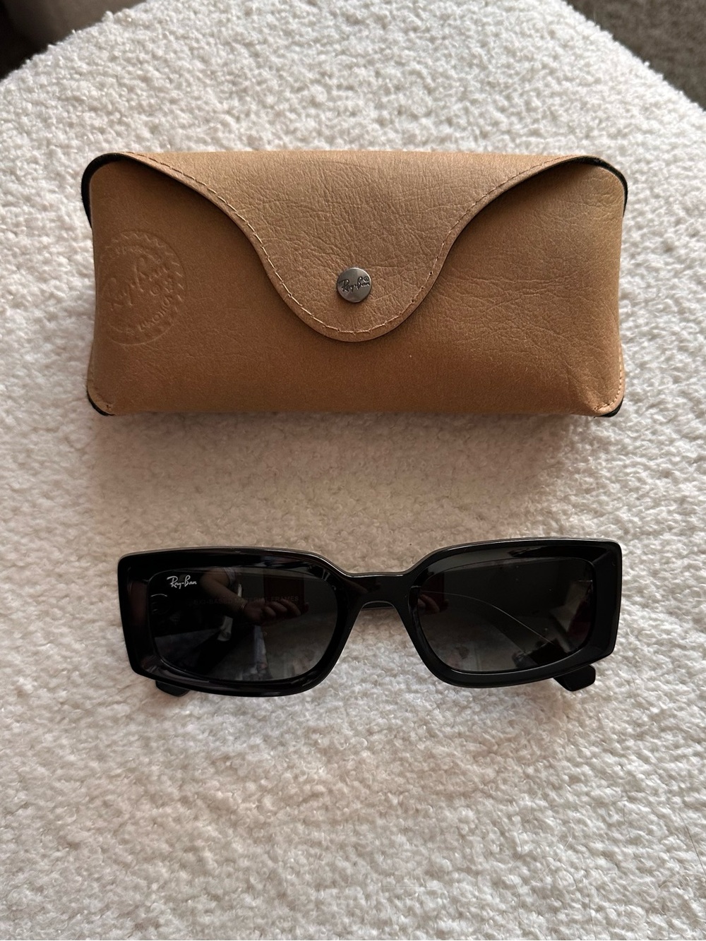 Ray-Ban Women's Black Rectangular Sunglasses with Tan Case